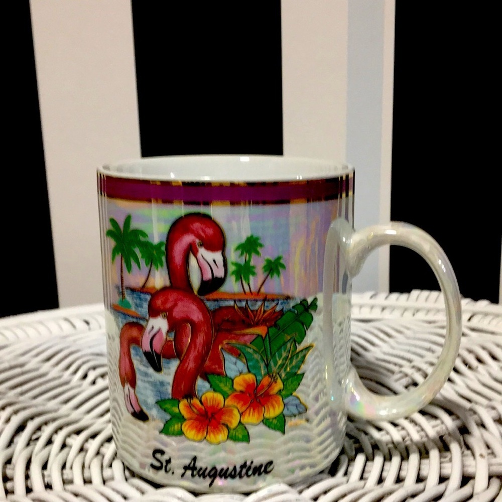 St. Augustine ,Florida Vintage Tourist Souvenir Ceramic Mug Pink Flamingo